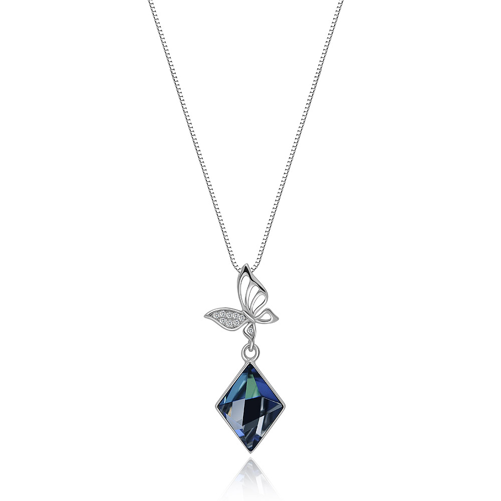 Butterfly Drop Necklace with Blue Swarovski Crystal